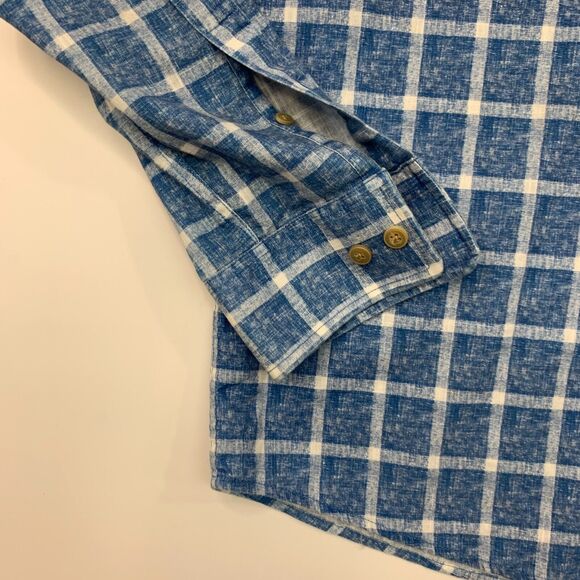 Johnnie O Alto Shirt Mens XL Laguna Blue Windowpane Plaid Cotton Button Up - Picture 3 of 13